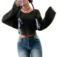 thumbnail image 2 of Women'S Scoop Neck Long Sleeve Sweater Slim Fit Ribbed Knit Solid Fashion Sweater Pullovers Black XS, 2 of 8