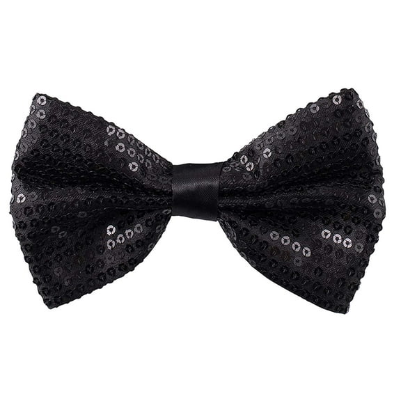 Black Sequin Bowtie for Men - Pre-tied Adjustable Length Bow Tie