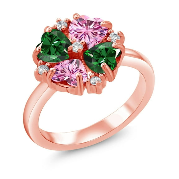 Gem Stone King 18K Rose Gold Plated Silver Green Nano Emerald and Pink Moissanite Ring for Women (2.08 Cttw, Heart Shape 5MM, Gemstone May Birthstone, Size 7)