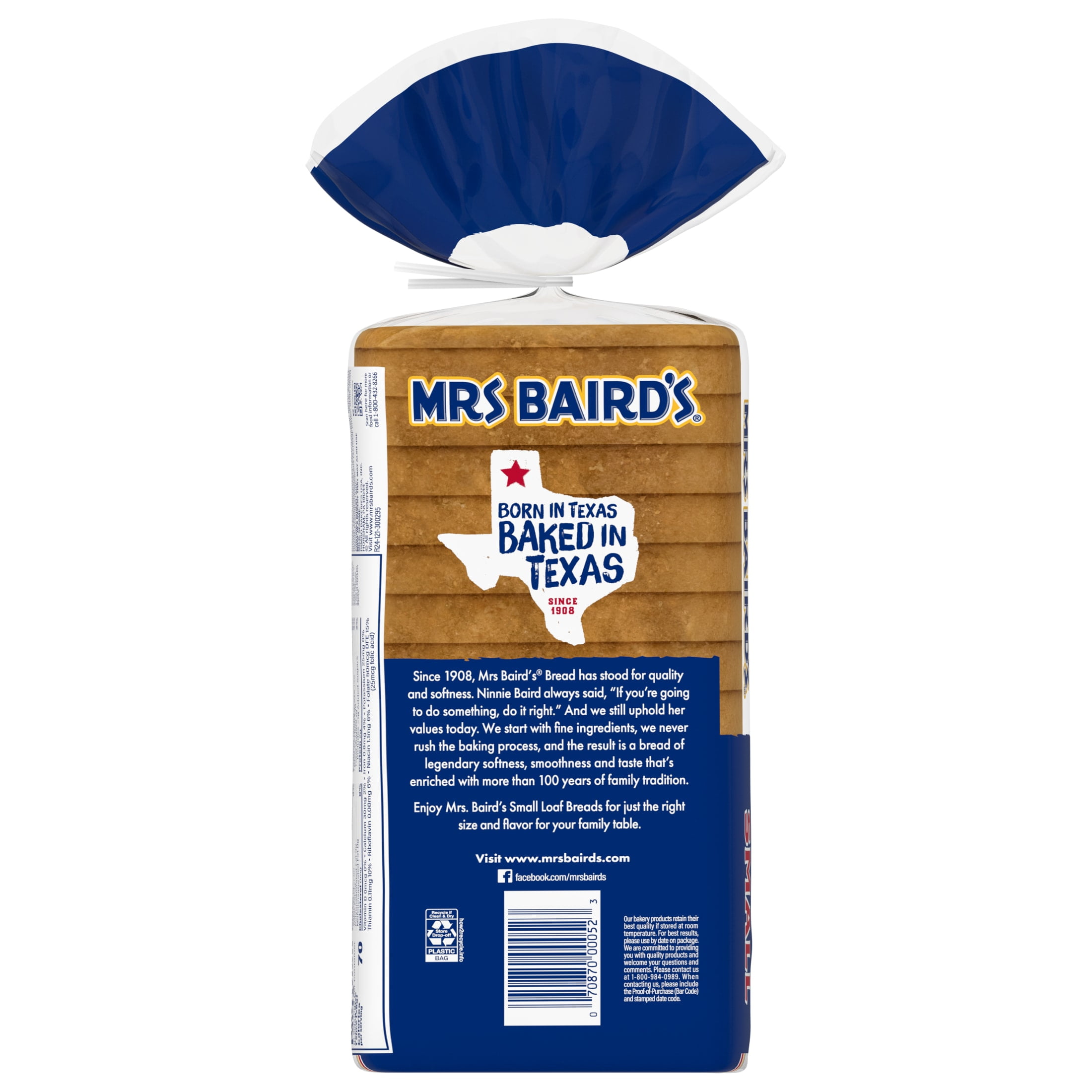 Mrs Baird's Small White Bread, 16 oz, White Bread, Bag