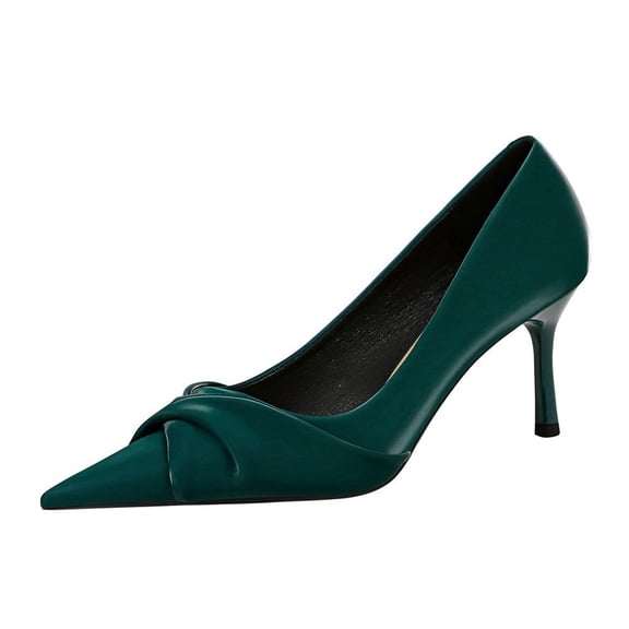 Women Pointed Toe High Heels Stiletto 7CM Sexy Pumps Vintage Green Fashion Bowknot Shoes