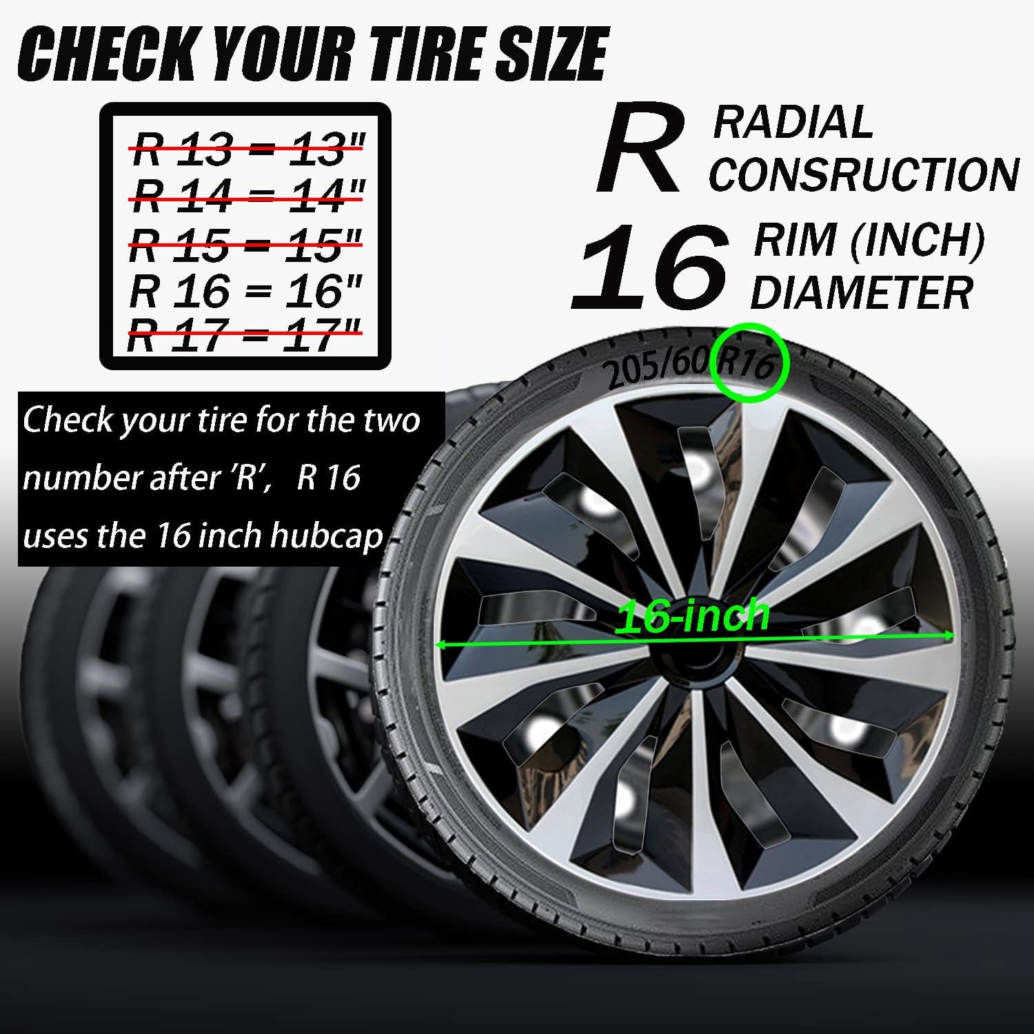 Beiled Universal Hubcap 16 inch ABS Tire Trim Cover, Pack of 4 Hubcaps Car Accessory, for Car Truck SUV，Silver