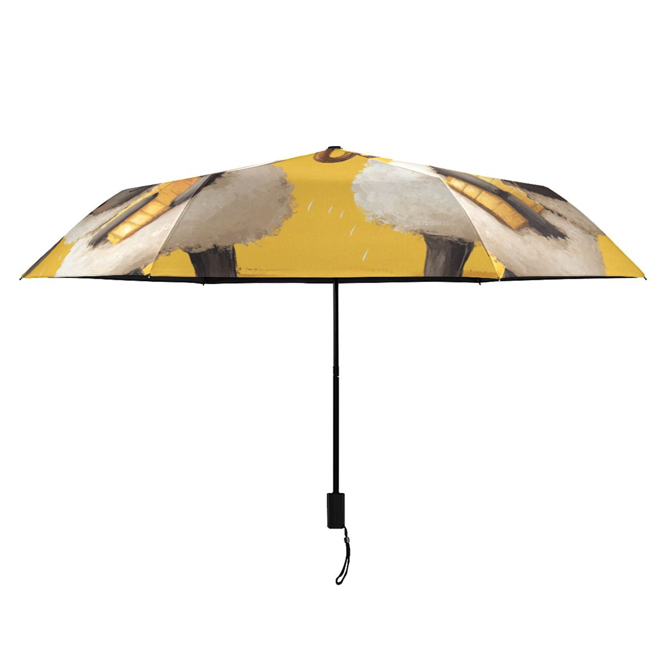Cute Sheep with Yellow Umbrella All Weather Umbrella Triple Folding Parasol 6 Ribs UV Protection Portable