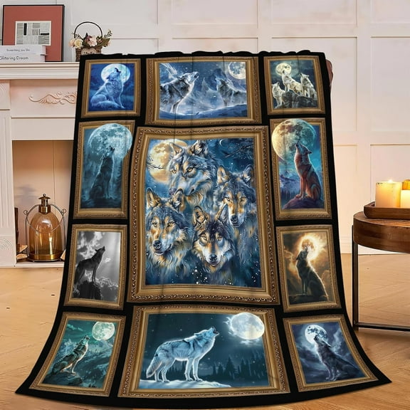 Kuscheln Wolf Blanket Soft Cozy Wildlife Animal Throw Blanket Gifts for Women Girls Super Plush Warm Wolf Stuff Lightweight Fleece Flannel Gift Blankets for Kids Adults 50"X60"
