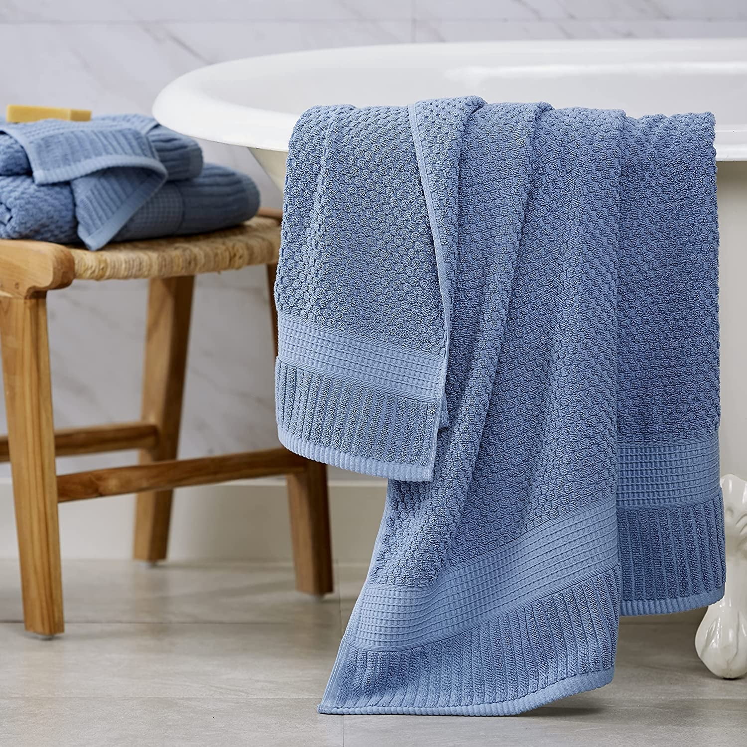 100% Cotton Bath Towel 4 Pack | Super Soft & Absorbent Quick-Dry Bath Towels 30" x 52" |Textured and Durable Cotton | Trinity Collection (4 Pack Bath Towel, Blue Shadow)