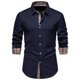 thumbnail image 1 of Blusa y camisa de manga larga con cuello vuelto para hombre, informal, con botones y retazos, de manga larga y cuello vuelto., 1 of 8
