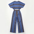 thumbnail image 7 of Mifsaly Vacation Outfits for Women 2 Piece Set Striped Short Sleeve V Neck Wrap Crop Top and Flowy Wide Leg Pants Loose Casual Boho Beach Clothes with Pockets Blue,S, 7 of 7
