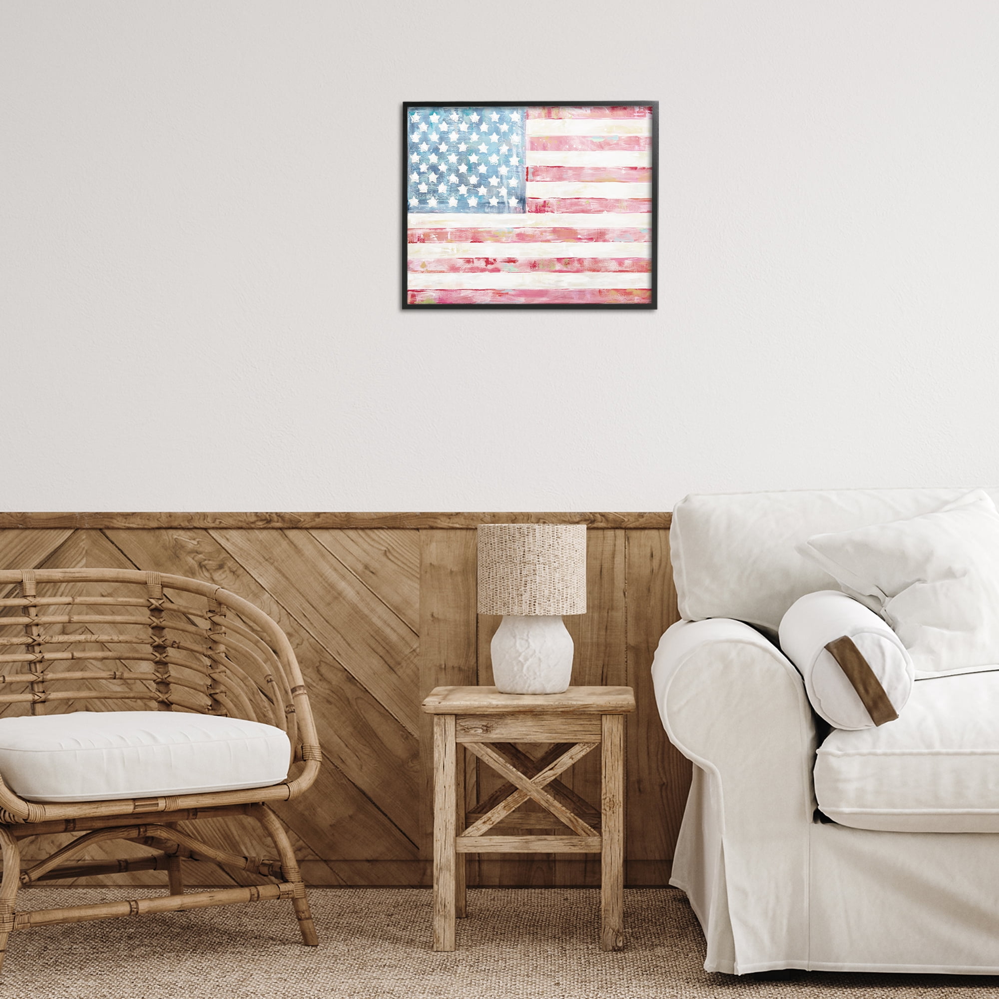 Stupell Industries Patriotic Brushed Flag Town & City Painting Black Framed Art Print Wall Art, 20 x 16