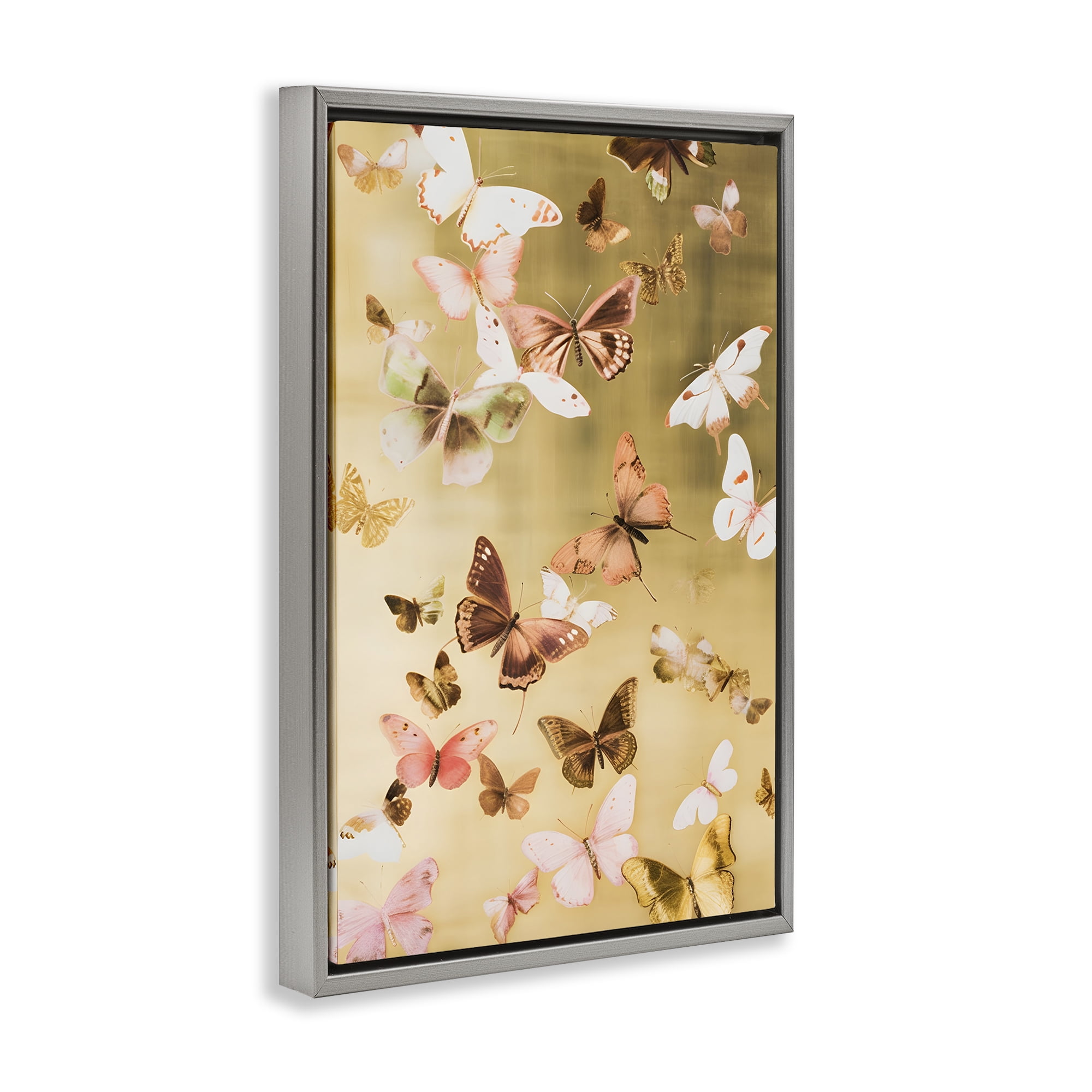 Stupell Industries Papillon Butterfly Array Animals & Insects Painting Gray Floater Framed Canvas Art Print Wall Art, 17 x 25
