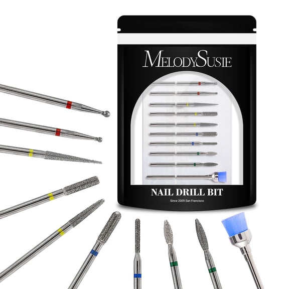 Juego de brocas para uñas MelodySusie, 10 unidades, con forma de diamante, para taladro de uñas
