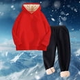 thumbnail image 2 of Two Piece Outfits,Girls Winter Hooded Tracksuit Set Soft Thermal Lined Pullover And Jogger Pants Cozy Outfit For Cold Weather Outdoor,Toddler Girl Outfits,Red,11-12 Years, 2 of 5