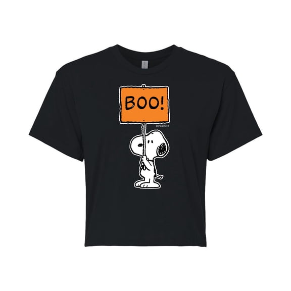 Peanuts - Snoopy Boo Sign - Juniors Cropped Cotton Blend T-Shirt