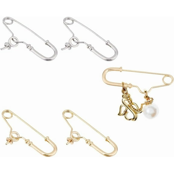 4Pcs 2 Colors Safety Pin Brooch Dainty Platinum Golden Safety Pins Pendant Retro Safety Pin Hanging Collar Brooches Pin Brass Brooch Findings for Half Drilled Beads for Women