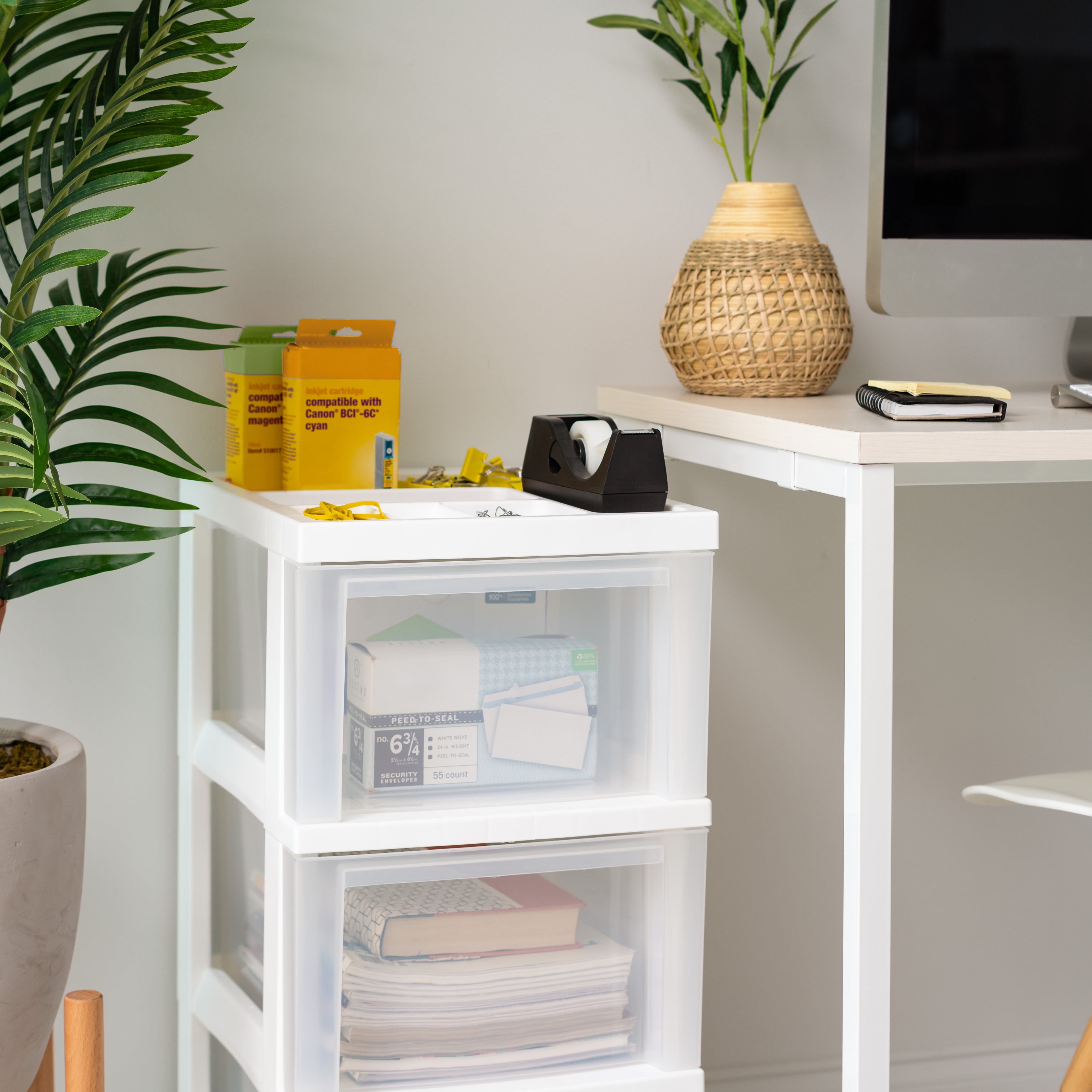 IRIS 3-Drawer Storage Cart with Organizer Top with Wheels, Plastic, White