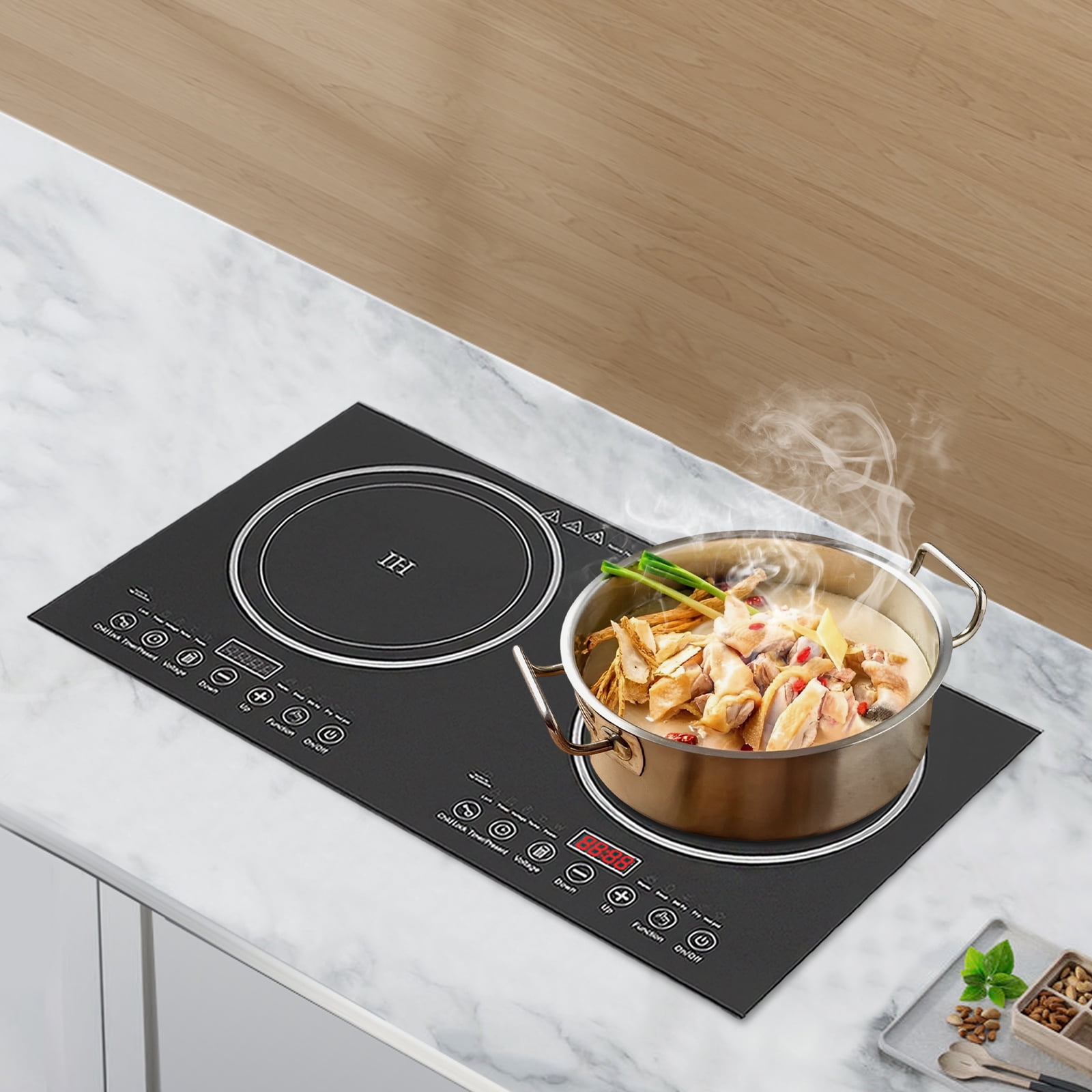 Double Induction Cooktop 2 Burner Independent Controls Cooker 110V Horizontal Electric Stove with Touch Sensor Child Safety Lock