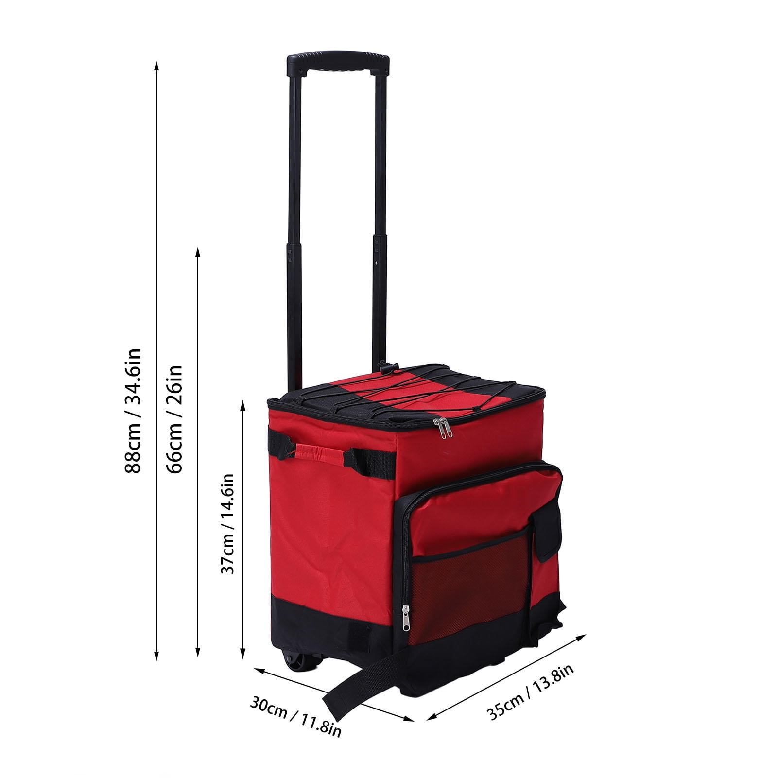 YAHHU 43L Waterproof Foldable Rolling Cooler – 600D Oxford, 4‑Wheel, Adjustable Height, Ice & Warm Food Storage, Red