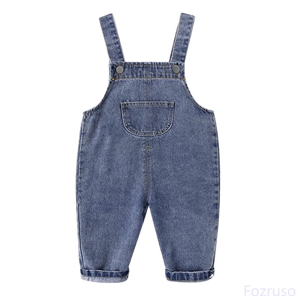 Fozruso Boys Overalls And Rompers Casual Denim Bib Pants With Adjustable Straps For Toddlers And Kids Playwear Jeans for Casual School Sizes 18-24 Months(Blue)