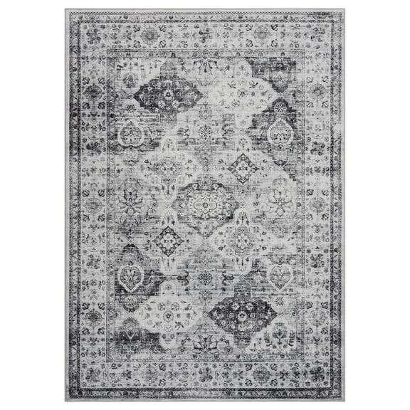 Door Mat, Washable Door Mat 5x7/6x9 ft Vintage Distressed Floral - Non-Slip Collapsible Entryway Rug, Easy-Care for Outdoor Indoor, Gray or Green