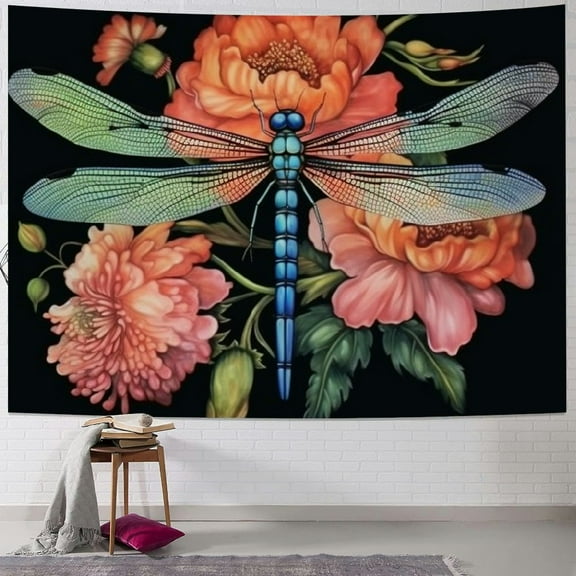BCIIG Dragonfly Tapestry Flower Tapestry Black Aesthetic Tapestries Wall Hanging for Bedroom Living Room Dorm 40x30inch