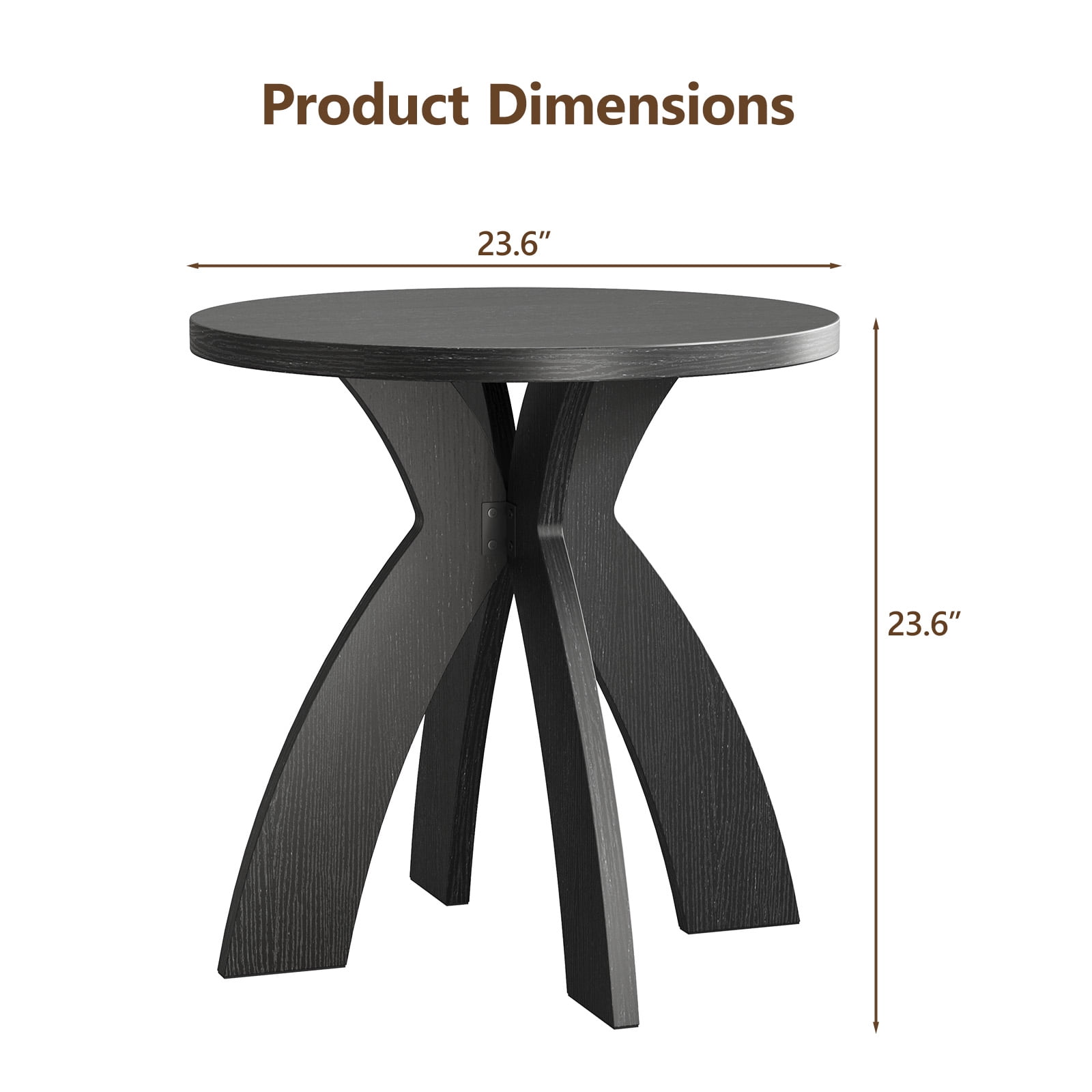 Astoutdoor Round Side Table, 23.6 in Circular End Table with Curved Cross Legs, Black Melamine Laminated MDF Accent Table for Living Room, Bedroom, Balcony