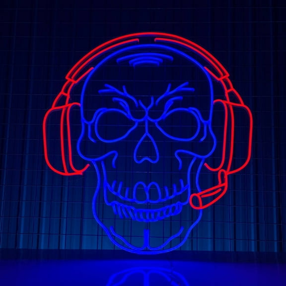 Glowneon Skull Listen Music Neon Sign, Halloween Wall Art Decor