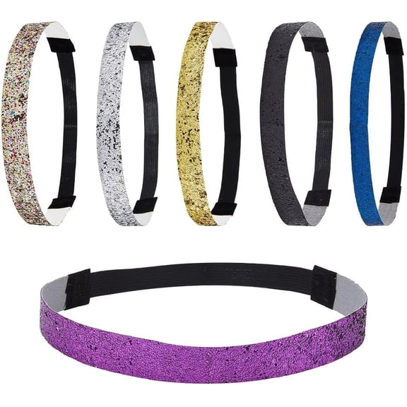 12Pcs 6 Colors Wide Bling Glitter Headbands Fashion Non Slip Stretch Elastic Sparkly Bands Head Wrap Turban for Women Teens Athletic Sports Hair Accessories Silver Purple Black GoldMixed Color