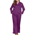 thumbnail image 3 of Enjoytime Women's Pajama Sets Solid Color Satin Long Sleeve Tops Pants Loungewear Casual Loose 2 Piece Outfits Soft Comfy Sleepwear, 3 of 4