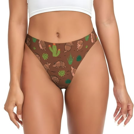 Qokaie Cute Armadillos Printed Women s Cotton Thong Underwear  Sexy Breathable Panties G-string-Large
