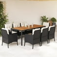 thumbnail image 1 of vidaXL 9 Piece Garden Dining Set with Cushions Black Poly Rattan, 1 of 5