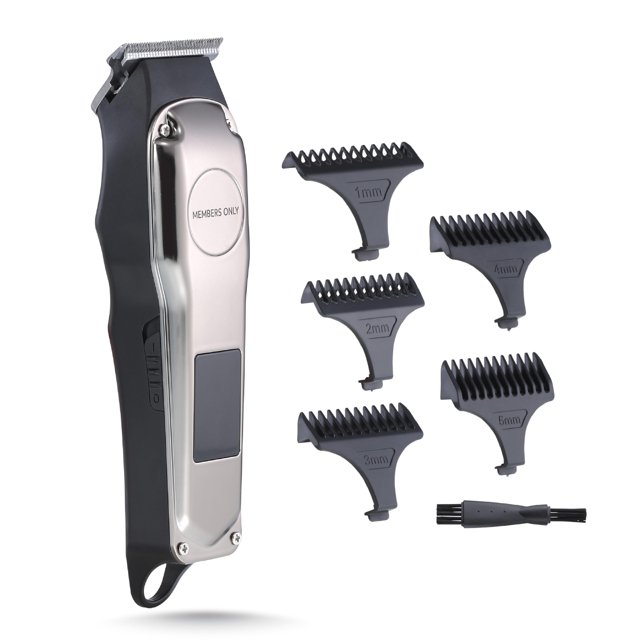 Members Only Cortapelos para Hombre, Litio, inalámbrico, Hoja en T, Cuchillas de Acero Inoxidable, Pantalla LED Recargable por USB, 5 guías de Peine, Kit de precisión para Corte y Aseo del Cabello
