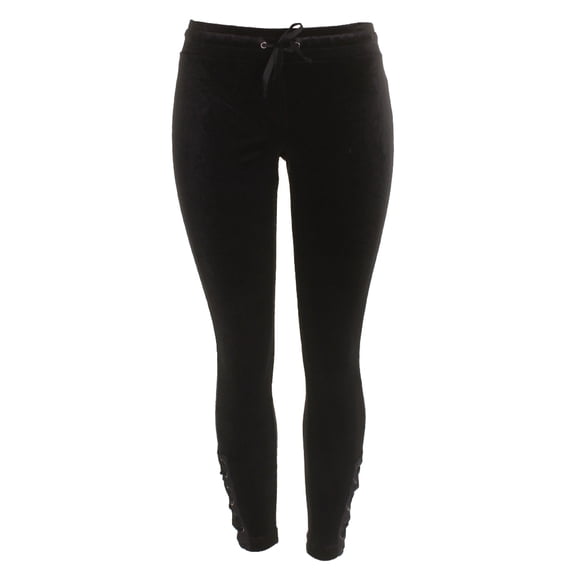 Material Girl Juniors Noir Black Lace-Up Ankle Velour Lounge Pants L