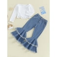 thumbnail image 2 of Wassery Kids Girls Fall Outfits Clothes 4T 5T 6T 7T Child Girls Solid Color Ribbed Boat Neck Long Sleeve T-Shirts Tops Flare Jeans Denim Pants 2Pcs Little Girl Autumn Clothing Set, 2 of 9