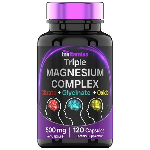 TNVitamins Triple Magnesium Complex 500 mg, 120 Capsules – Glycinate, Citrate & Oxide for Muscle, Nerve & Heart Health