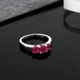 thumbnail image 3 of Gem Stone King 925 Sterling Silver 1.50 Ct Round Red Created Ruby 3-Stone Ring (Size 5), 3 of 5