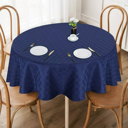 

Sakiyrr 70 Round Polyester Tablecloth in Navy Waterproof Checkerboard Weave Table Cover