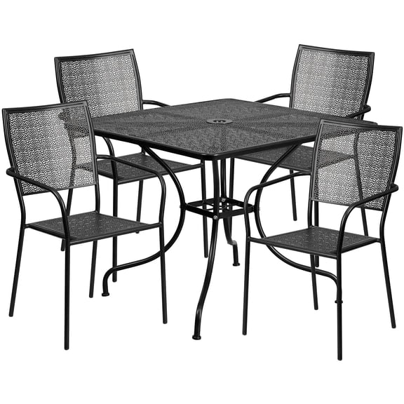 Bowery Hill 5 Piece 36" Square Steel Flower Print Patio Dining Set in Black