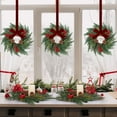 thumbnail image 3 of Guvpev 6 Pcs 9'' Mini Christmas Hanging Wreaths with Ribbon Artificial Pine Cones Red Berry Small Candle Ring Wreaths Pillar Wreath for Kitchen Cabinet Farmhouse Front Door Window Wall Xmas Holiday, 3 of 7