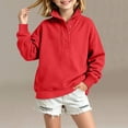 thumbnail image 4 of Mifsaly Kids Girls Sweatshirt Half Button Pullover Sweatshirts Mock Neck Long Sleeve Loose Fit Casual Fall Winter Tops Red,160, 4 of 9