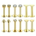 thumbnail image 2 of 16G Steel Lip Bar Labret Lip Stud Lip Rings Tragus Stud Stainless Steel Body Jewelry Piercing Jewelry Golden, 2 of 7