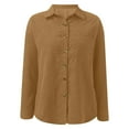 thumbnail image 5 of Womens Button Down Shirt Corduroy Long Sleeve V-Neck Collared Plain Blouses Oversized Baggy Solid Loose Fit Tops with Pocket, 5 of 6