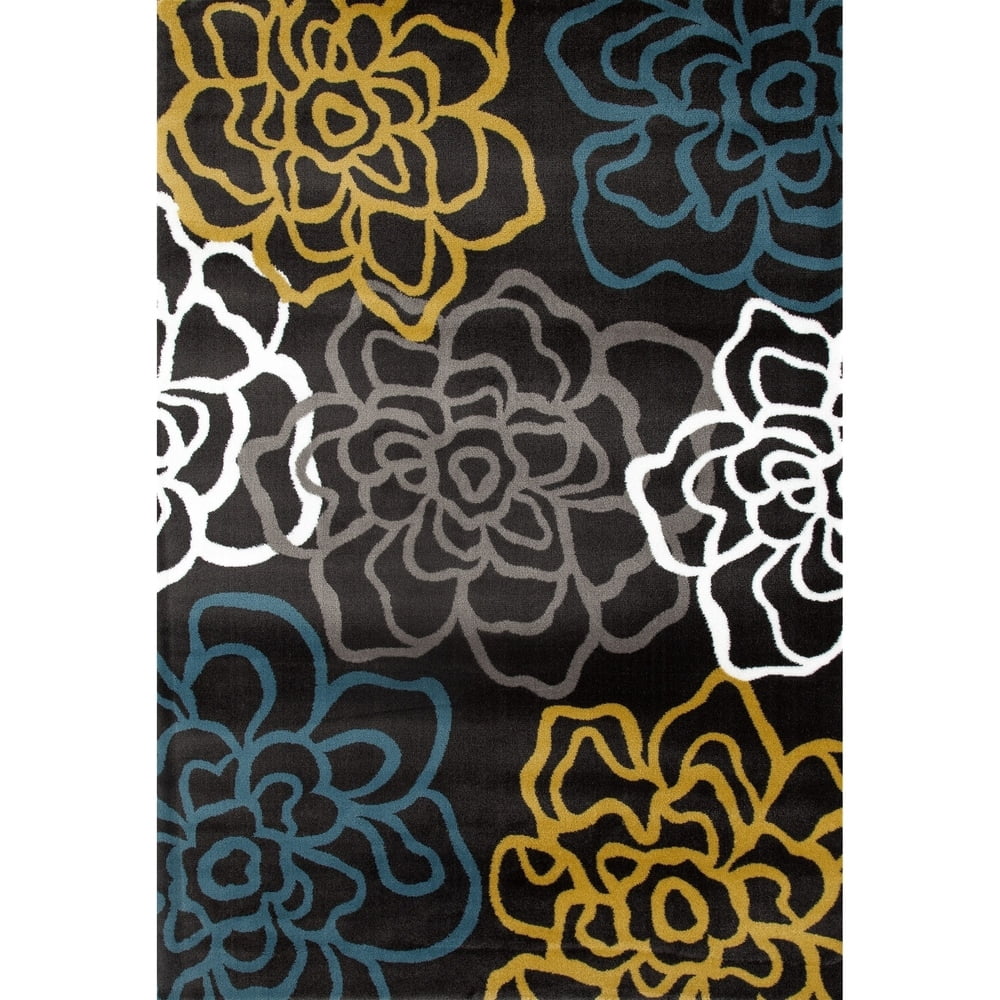 Contemporary Modern Floral Flowers Yellow/Gray Area Rug 2' x 3
