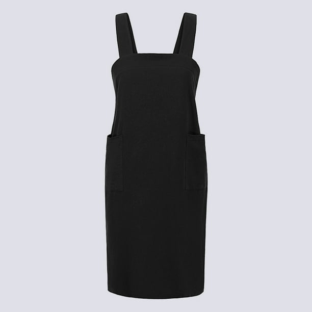 Vestido de mujer Sólido Lino Algodón Escote cuadrado Sin mangas Crossover Sin respaldo Dividir Midi Abanopi Negro/XXXXL