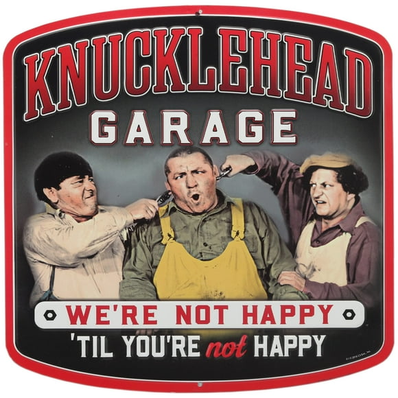 The Three Stooges Knucklehead Garage Embossed Metal Sign - Vintage Three Stooges Sign for Garage or Man Cave