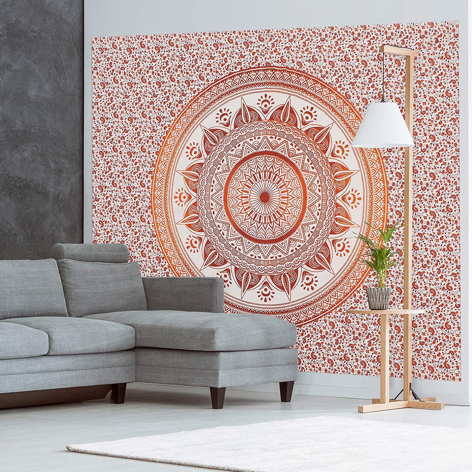 Americanflat Mandala Tapestry Wall Hanging - Boho Hippie Indie Colorful Decoration Artwork Blanket for Living Room, Bedroom, or College Dorm - Handcrafted in India 100% Cotton, Red Orange 90x102