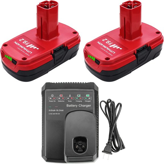 2 Packs 3.0Ah 19.2V Diehard C3 Battery and Charger Compatible with Craftsman 19.2 Volt Battery Lithium ion 11375 11376 130279005 1323903 130211004 315.115410 315.11485 315.PP2011 315.PP2020