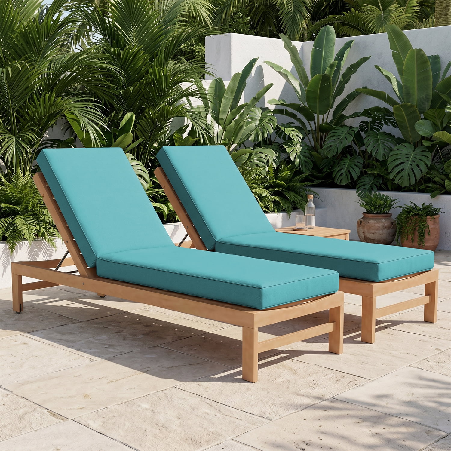 BaPiPro Sky Blue 2-Pack Outdoor Chaise Lounge Cushions, Waterproof Patio Lounge Chair Pad with High-Density Foam, Removable Cover & Secure Ties for Poolside, Garden & Patio