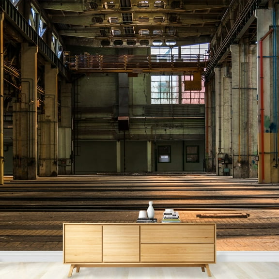 wall26 - Dark Industrial Interior of an Old Building - Removable Wall Mural | Self-Adhesive Large Wallpaper - 66x96 inches