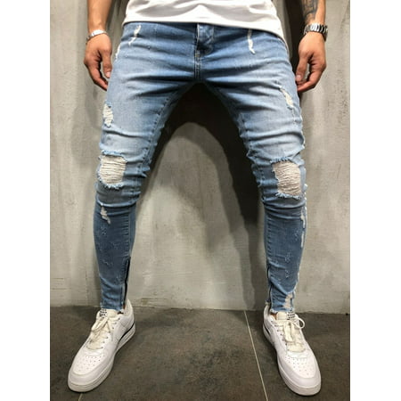 Canis - Fashion Mens Ripped Skinny Biker Jeans Destroyed Frayed Slim ...