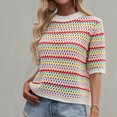 thumbnail image 4 of Short Sleeve Sweater Sevevn Women's Fashion Striped Round-Neck Loose Hollow Out Casual Short Sleeve Sweater, 4 of 8