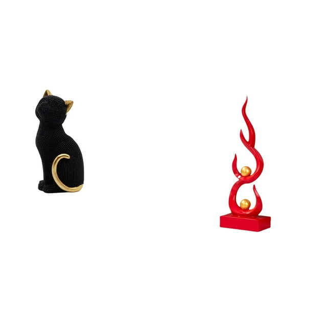 Figura de escritorio de gato, estatua abstracta de fuego, adorno decorativo de resina, adecuada para estanterías de oficina y decoración del hogar.